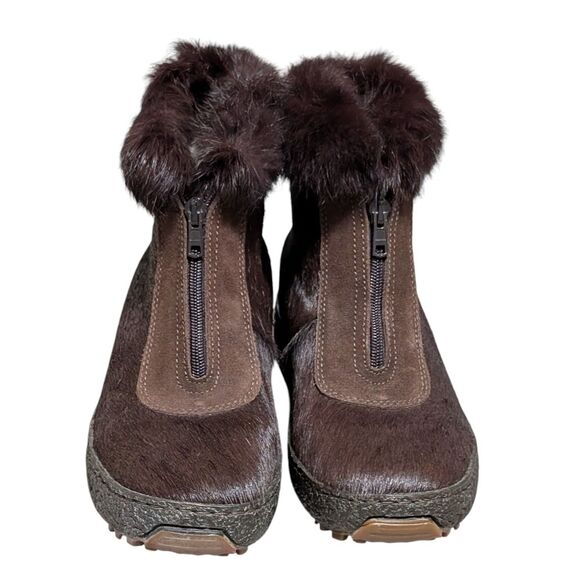 Oscar Sports brown fur winter boots size 40 leather zip wedge platform Italy - Picture 6 of 10